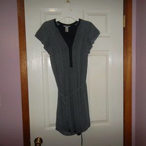 H&M Geometric Print Ruffle Mini Dress Navy Blue